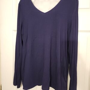 Anne Klein Deep Blue V-Neck Long Sleeve Top